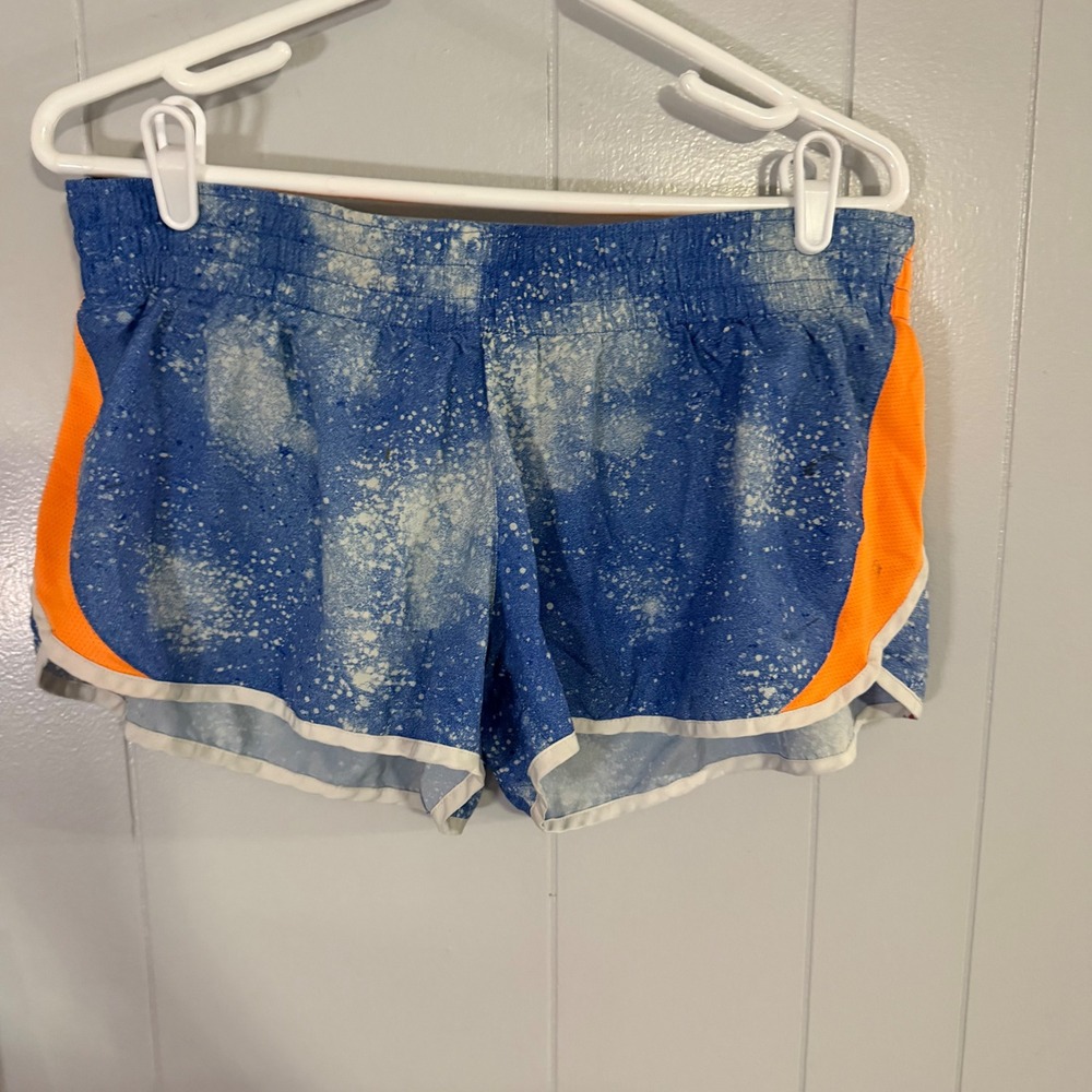Nike Dri-FIT‎ Running Shorts Womens XL Blue Orange Splatter Print Athletic